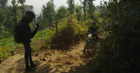 Motorcycle Road Trip Passing Through Villages In India Stock Footage 73005047