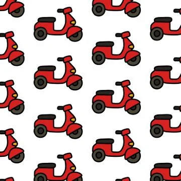 Motorcycle seamless doodle pattern, vector color illustration Stock Illustration