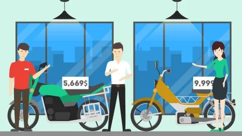 Motorcycle shop interior. 库存插图