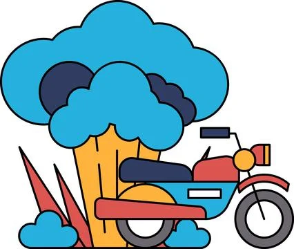 A motorcycle is shown in a drawing with a cloud in the background Stock Illustration