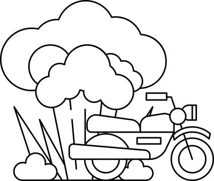 A motorcycle is shown in a drawing with a cloud in the background Stock Illustration