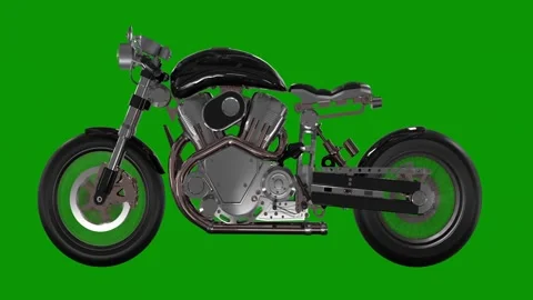 Motorcycle shown green screen black animated chromakey background backgrounds Stock Footage 314067376