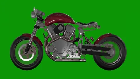 Motorcycle shown green screen red silver animated chromakey background motion Video stock 314067377