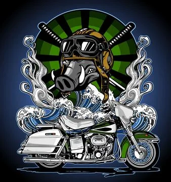 Motorcycle side view background of waves Stock Illustration