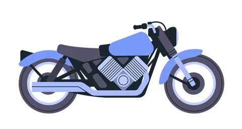 Motorcycle side view in blue tones showcasing sleek design and mechanical Ilustración de archivo