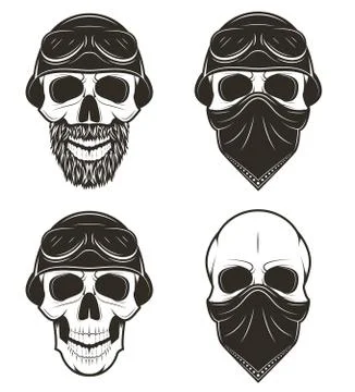 Motorcycle skull set, vector hand drawn illustration Stock Illustration