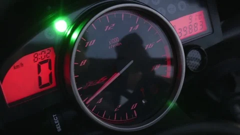The motorcycle speedometer, close up Stock Footage