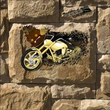 Motorcycle on a stone wall Stock Illustration