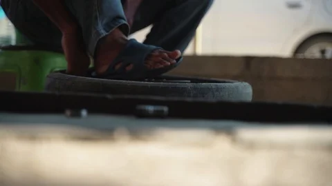 Motorcycle tire changing Stock Footage 99325745