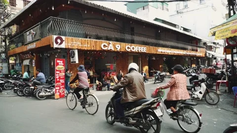 Motorcycle Traffic Pass Through Old Town, Hanoi Vietnam Stock Footage 132161120