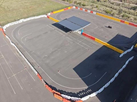 Motorcycle training circuit drone view on asphalt Stock Photos