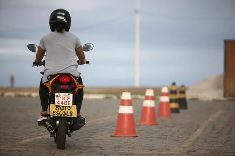 Motorcycle training for detran test Stock Photos