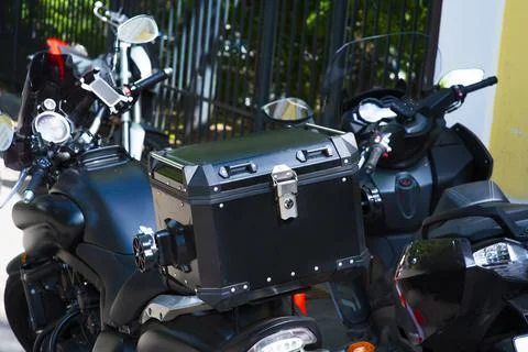 Motorcycle for using in deliverying a package. Postal service concept. Stock Photos