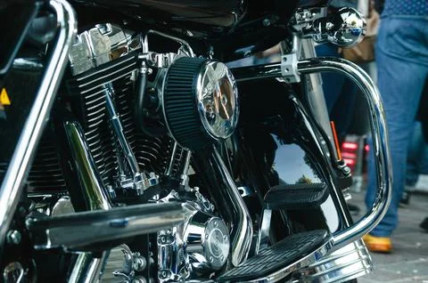 Motorcycle v-twin engine with chrome details Stock Photos