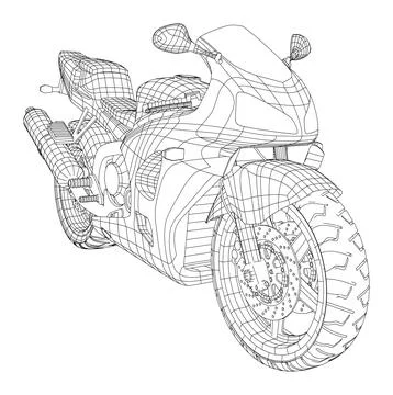 Motorcycle vector, black and white sketch, coloring book. Black outline drawing Ilustración de archivo