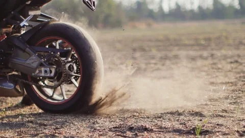 Motorcycle view from the front wheel slo mo Stock Footage 78557430