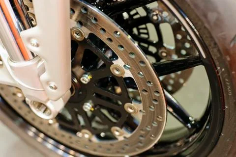 Motorcycle wheel closeup Stock Photos