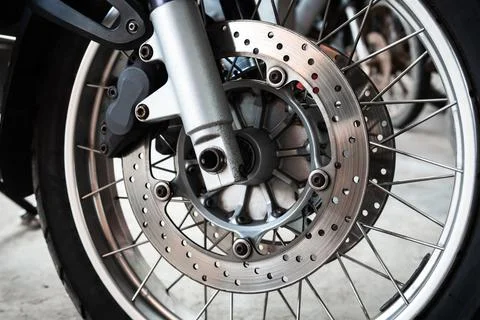 Motorcycle wheels close up Stock Photos