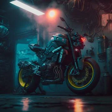 Motorcycle in the workshop Stock Illustration