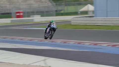 Motorcycle Yamaha R6 fast acceleration on track Stock Footage 277295167