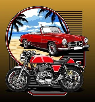 Motorcycles and car vector template Stock Illustration