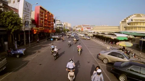 Motorcycles Driving in Phnom Penh Stock Footage 74191588