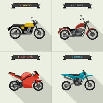 Motorcycles illustrations set. Illustrazione stock