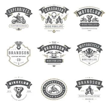 Motorcycles logos templates vector design elements set イラスト素材