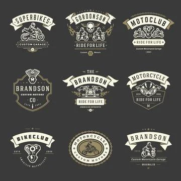 Motorcycles logos templates vector design elements set Stock Illustration