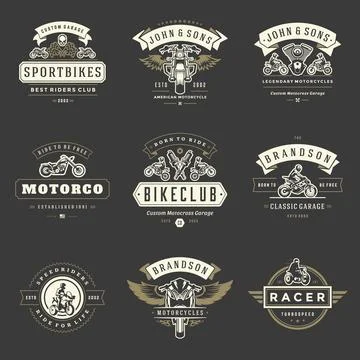 Motorcycles logos templates vector design elements set Stock Illustration