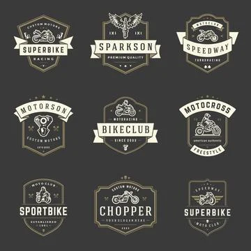 Motorcycles logos templates vector design elements set Stock Illustration