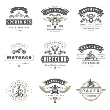 Motorcycles logos templates vector design elements set Illustrazione stock