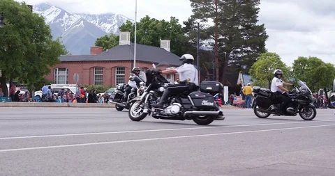 Motorcycles at parade driving Stock-Footage 127464559