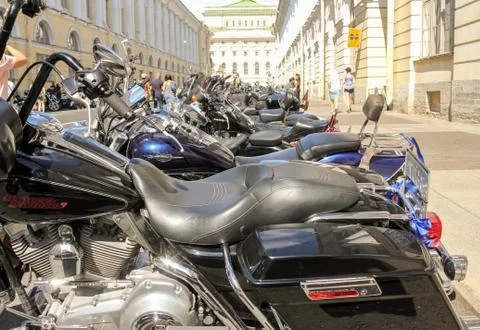 Motorcycles put in a row. Stock Photos