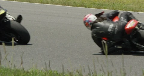 Motorcycles racing in slow mo - static Stock Footage 111355963