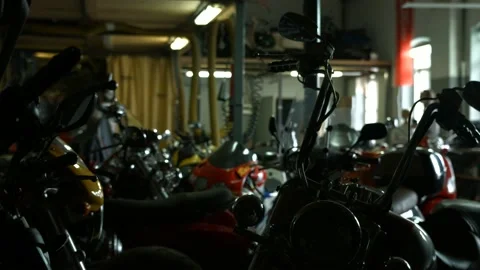 Motorcycles stand in the workshop Stock Footage 147554343