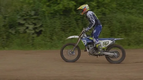Motorcyclist at the European Championship in motocross in Russia. FHD stock f Stock Footage
