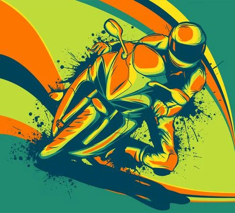 Motorcyclist on a motorcycle in colored background vector illustration. イラスト素材