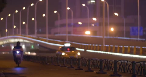 Motorcyclist at Night Stock Footage 51310759