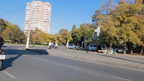Motorcyclist rides on the road Stock Footage 101348636