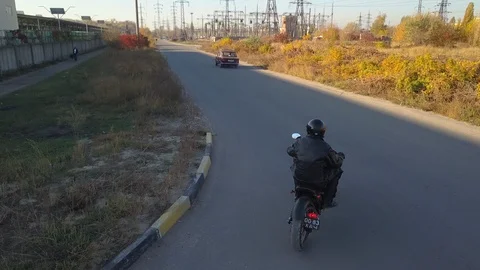 Motorcyclist on the road Stock Footage 97583435