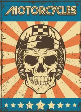 Motorcyclist skull patch poster Illustrazione stock