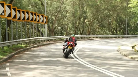 Motorcyclists go on mountain road. Stock Footage 7140774