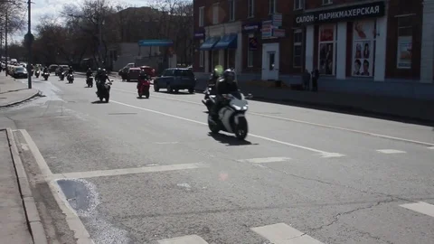 Motorcyclists in Moscow Stock Footage 81969346