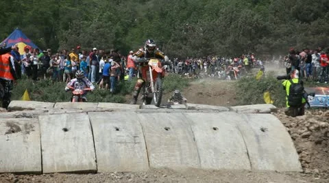 Motorcyclists overcome the obstacle. Stock Footage 10983350