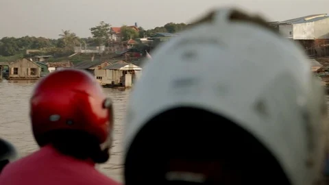 Motorcyclists on Phnom Penh Ferry Stock Footage 74191773