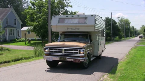 Motorhome Pulls Out of the Driveway Stock Footage 27951644