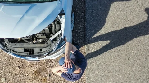 Motorist Stranded in The Desert with Broken Down Car Stock Footage 98276998