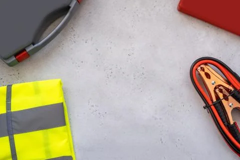 Motorist's kit for passing technical inspection , emergency stop sign, first  Stock Photos