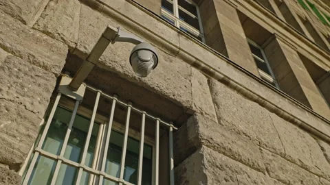 Motorized CCTV surveillance concept. Security camera moving panning and tilting Video stock 170386906